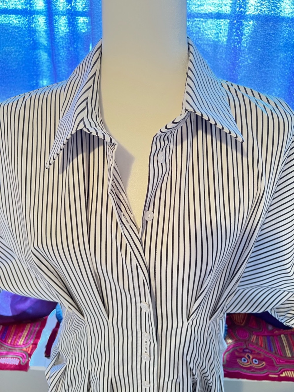 Anthropology brand Exquise Striped Button-Front Shirt Dress in White & Black - Picture 4 of 8
